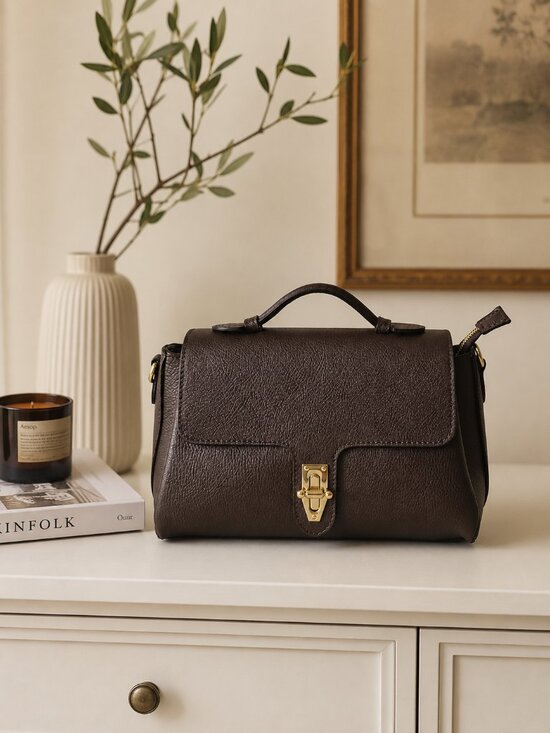 Handbags - Dark Brown Italian Leather Handbag – Elegant Top Handle Satchel